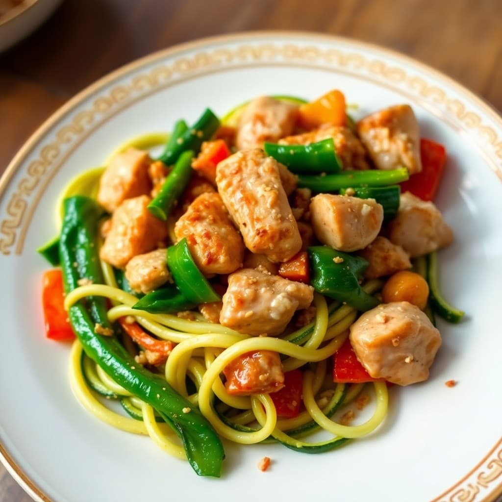 Ginger-Garlic Chicken Stir-Fry with Veggie Noodles