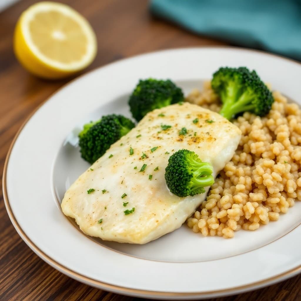 Lemon Garlic Baked Tilapia with Roasted Broccoli and Quinoa