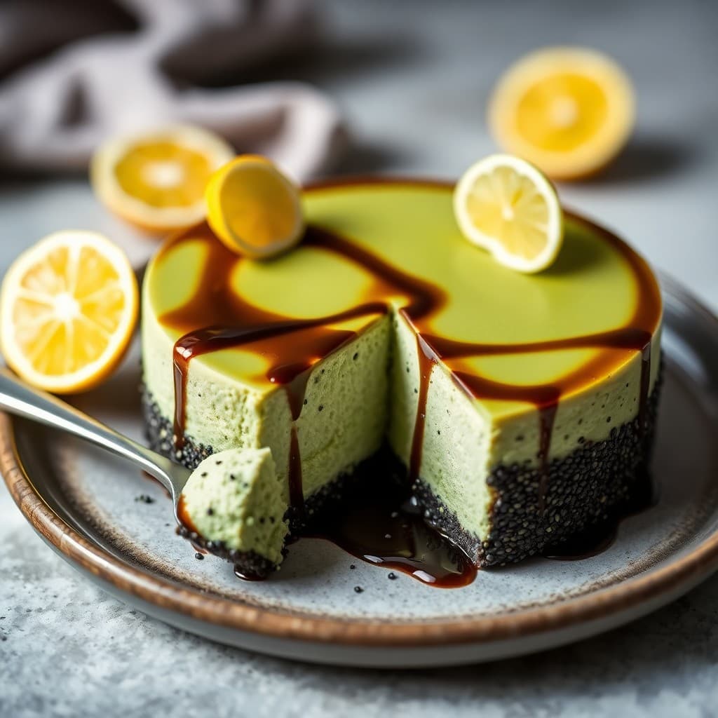 Japanese Matcha-Sesame Cheesecake with Black Sesame Crust