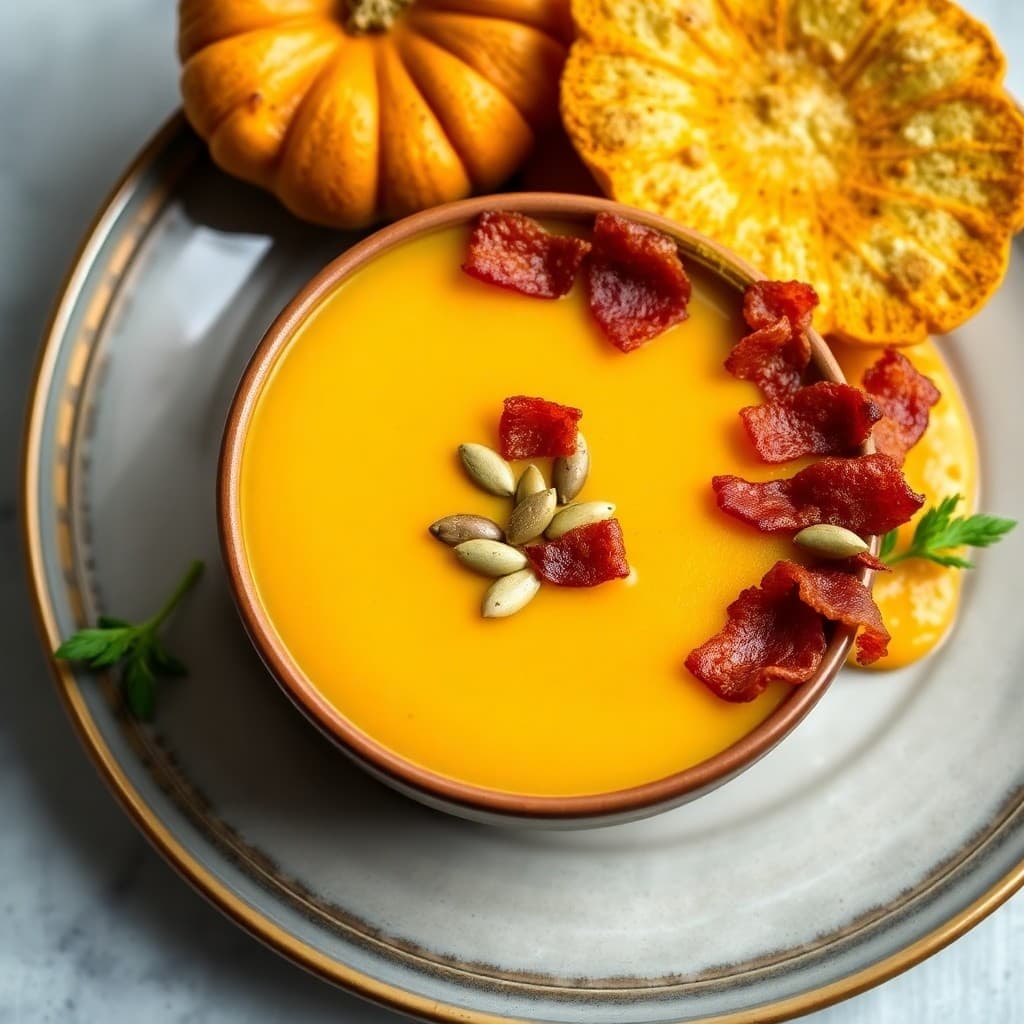 Roasted Pumpkin Soup with Crispy Bacon