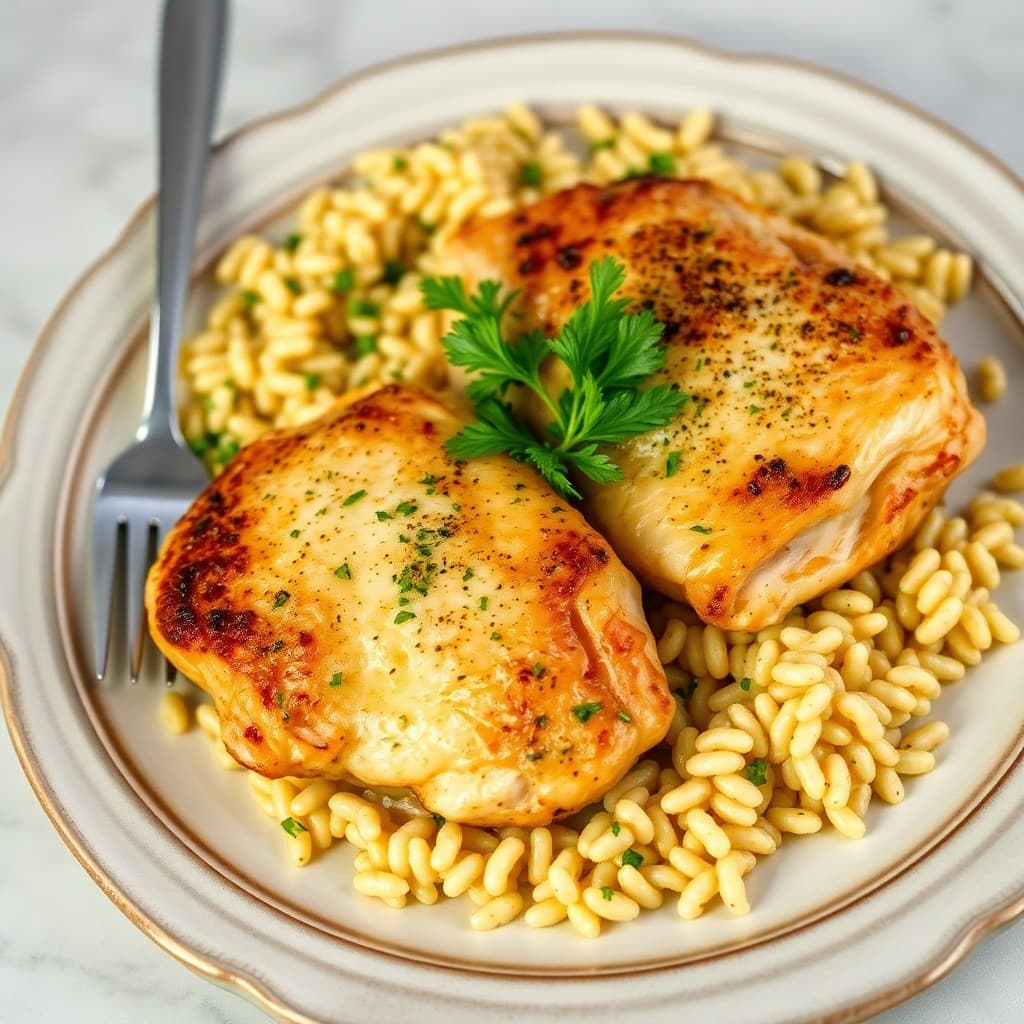 Mediterranean Baked Chicken with Lemon Garlic Orzo