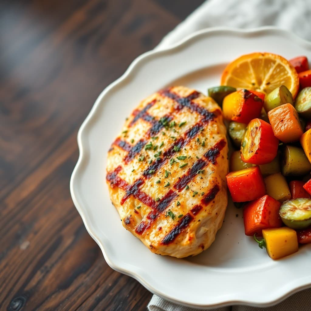 Grilled Lemon-Herb Chicken with Roasted Vegetable Medley
