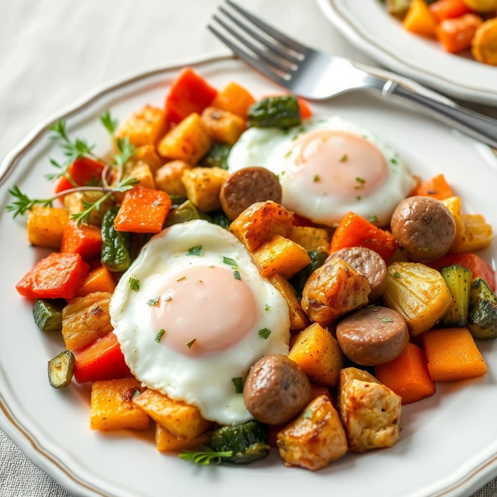 Paleo Roasted Vegetable and Egg Skillet