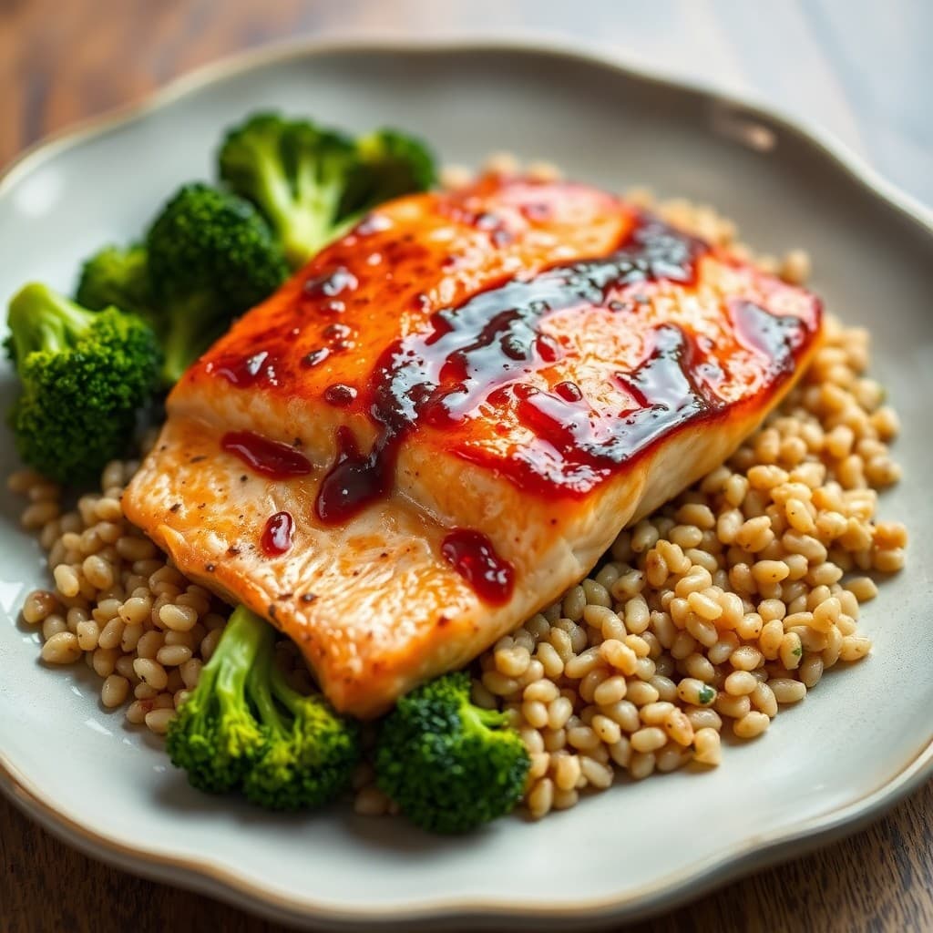 Miso-Glazed Salmon with Roasted Broccoli and Farro