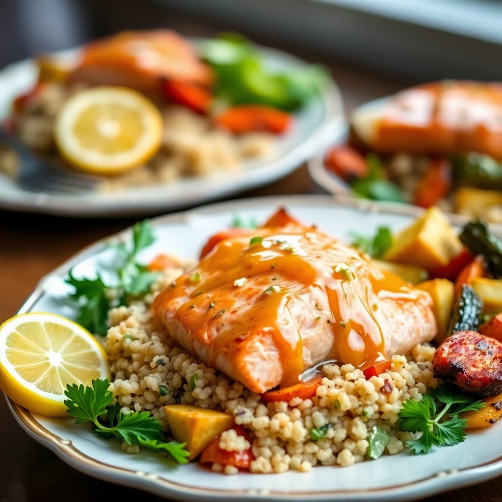 Citrus-Glazed Salmon Bowls with Quinoa and Roasted Vegetables