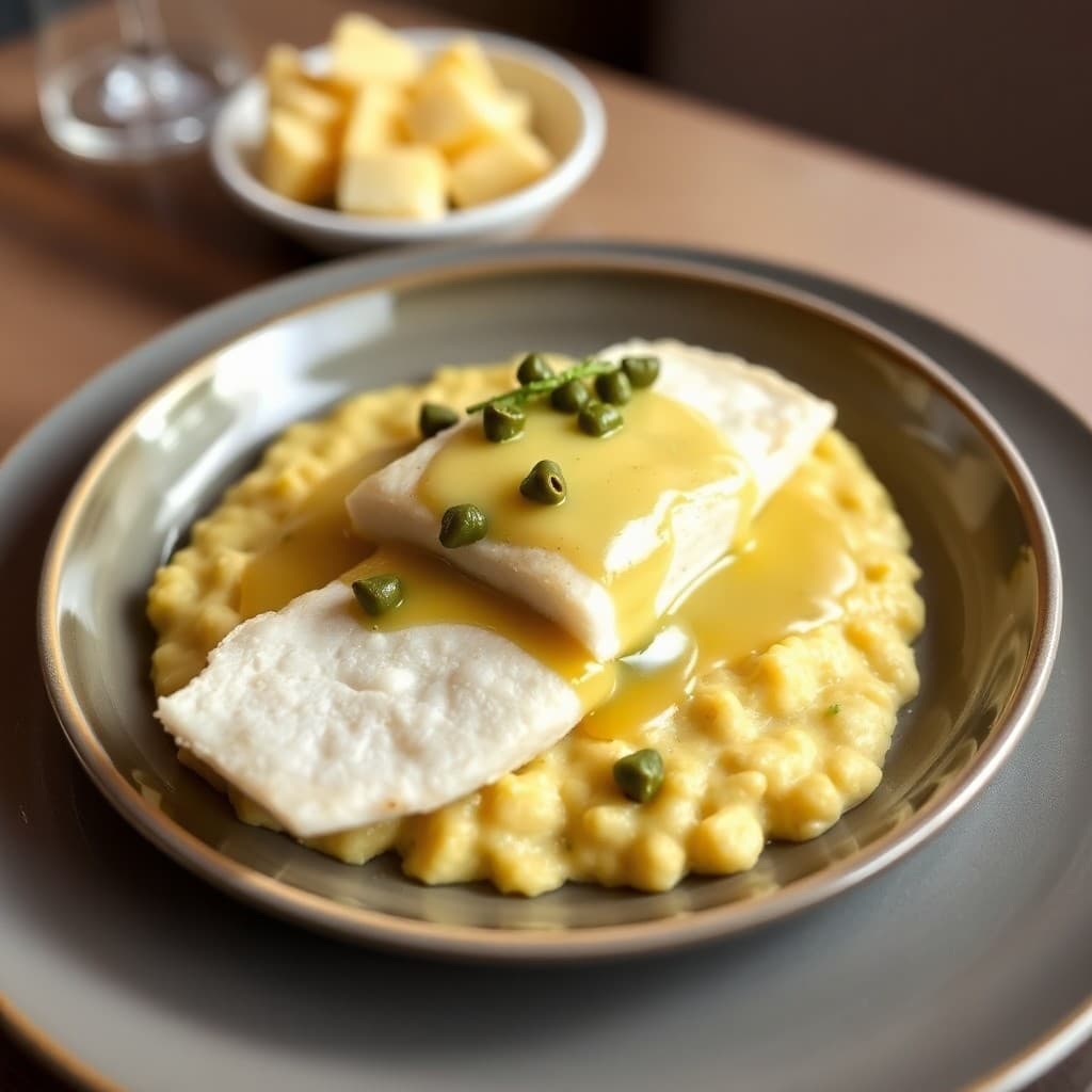 Italian Pan-Seared Branzino with Caper-Lemon Emulsion and Crispy Polenta