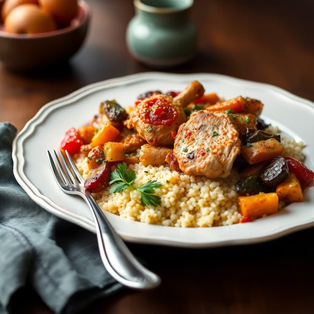 Moroccan Chicken Tagine with Couscous and Roasted Vegetables
