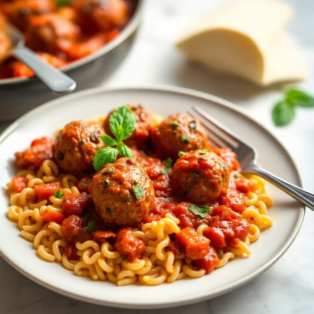 Italian Meatball & Orzo Skillet with Hidden Veggie Tomato Sauce
