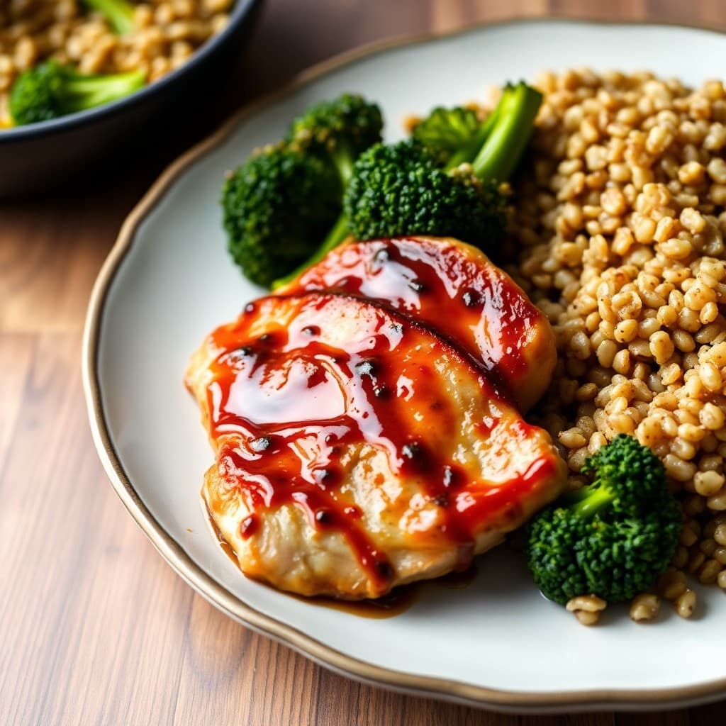 Seared Ginger Teriyaki Chicken with Roasted Broccoli and Quinoa