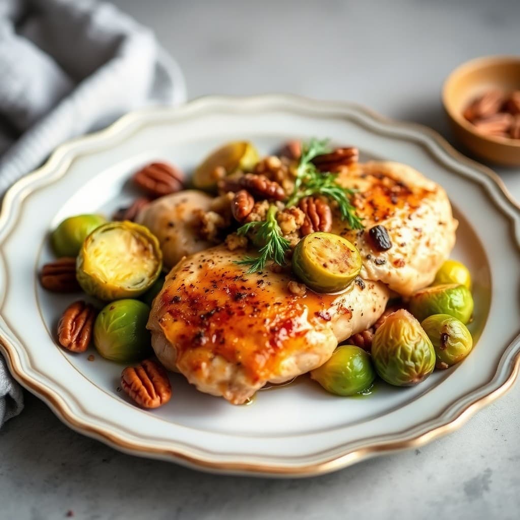 Autumn Roasted Chicken with Brussel Sprouts and Pecans