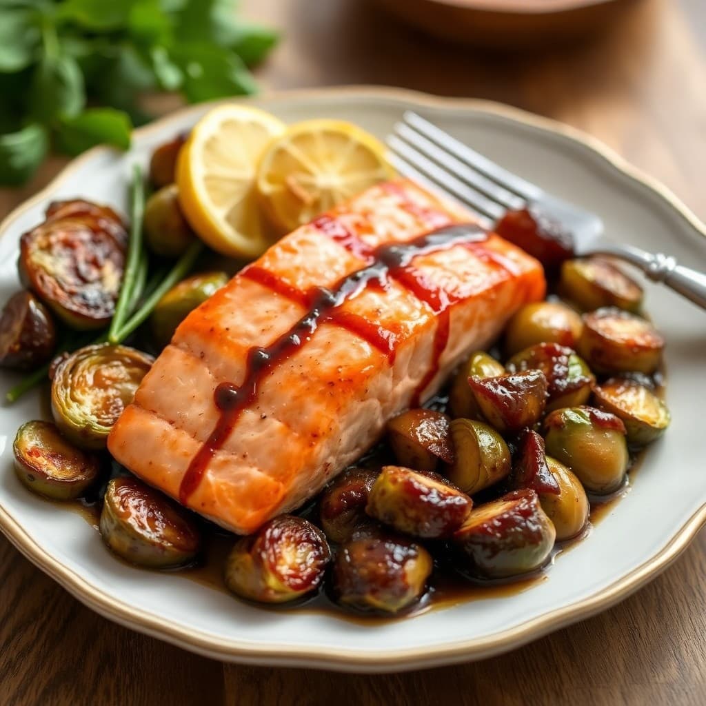 Roasted Salmon with Balsamic-Glazed Brussels Sprouts