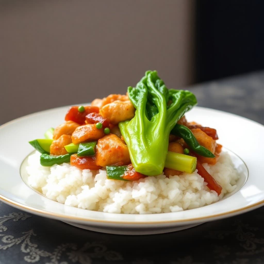 Spicy Szechuan Chicken Stir-Fry with Garlic Bok Choy