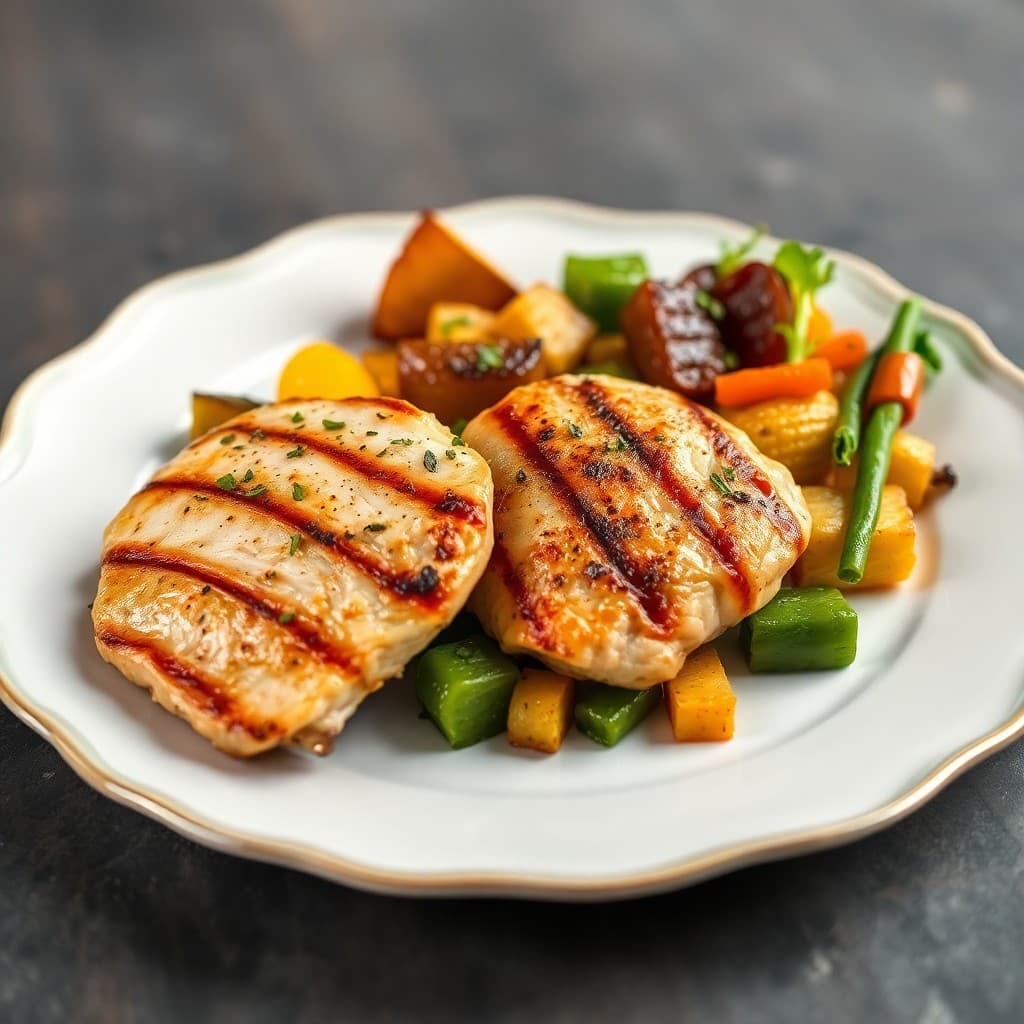 Seared Ginger Garlic Chicken with Roasted Vegetable Medley