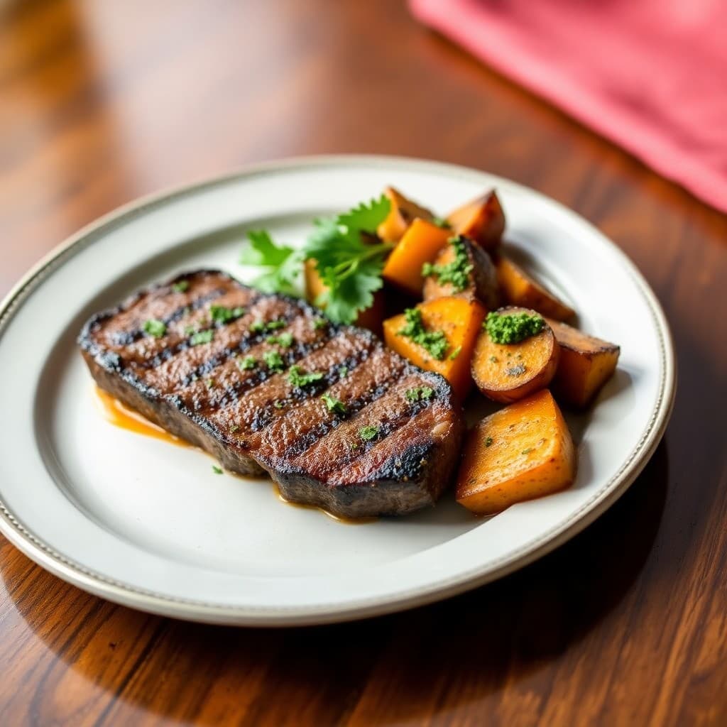 Brazilian Grilled Picanha with Chimichurri Roasted Sweet Potatoes