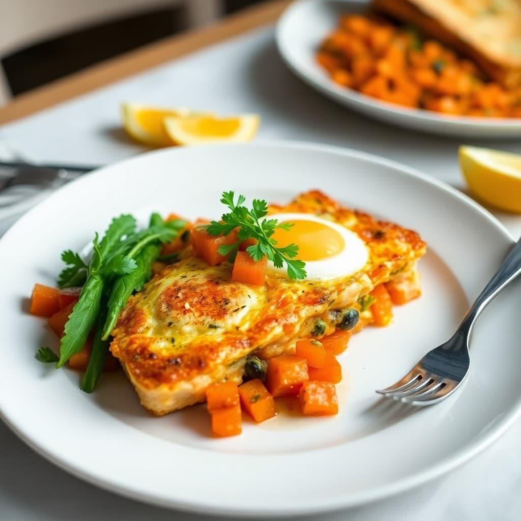 Baked Salmon Frittata with Sweet Potato Hash