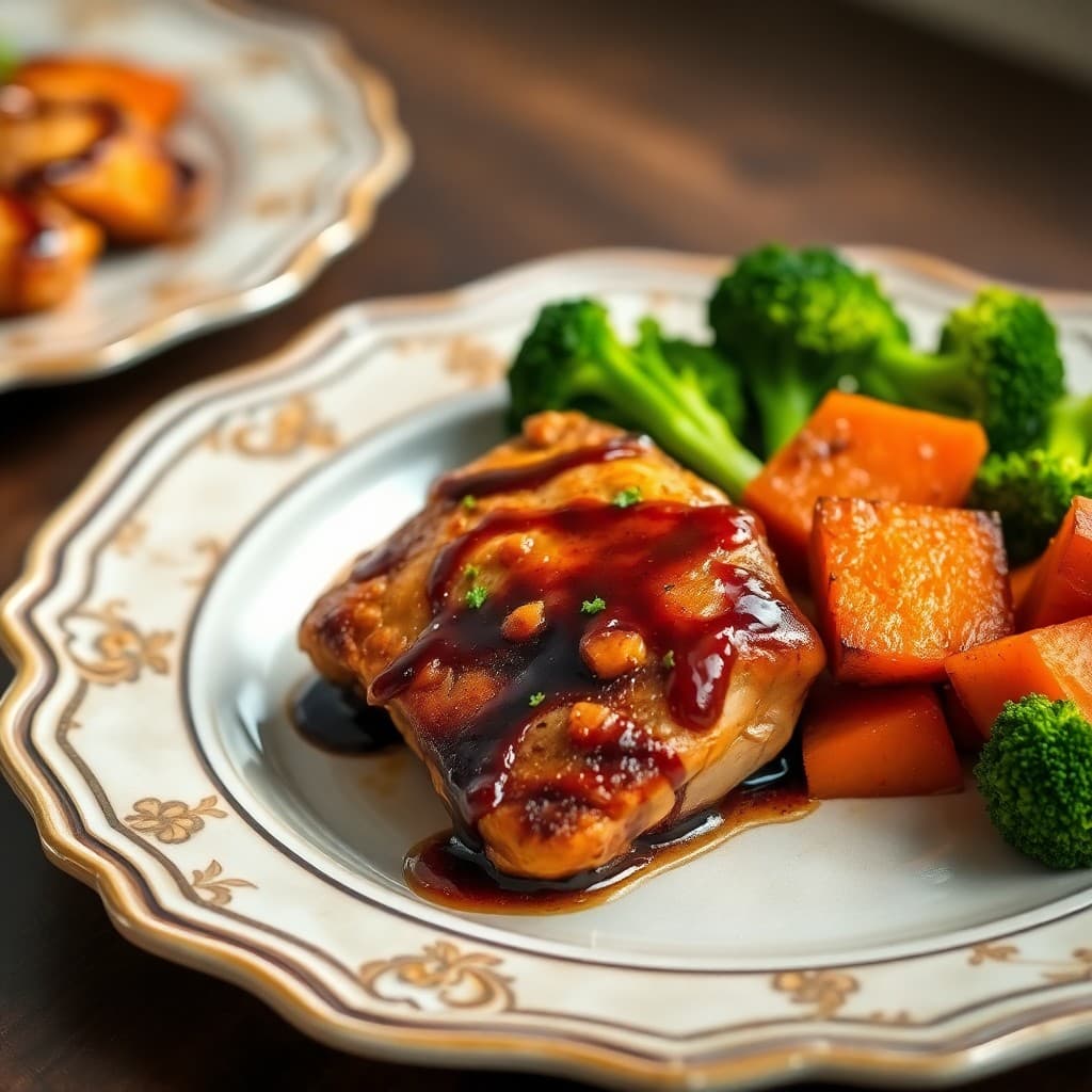 Balsamic Glazed Chicken Thighs with Roasted Sweet Potato and Broccoli