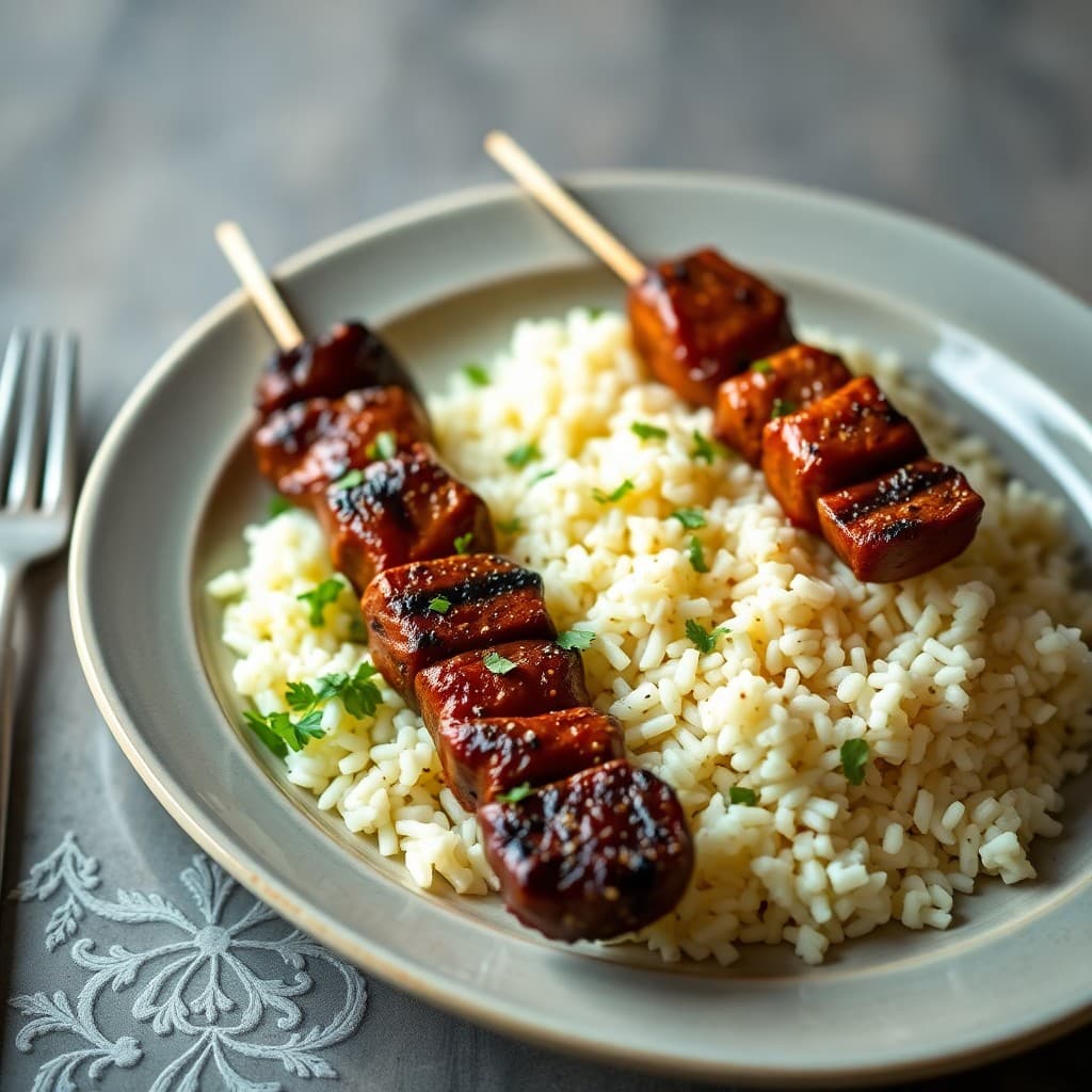 Zesty Brazilian Steak Skewers with Coconut Lime Rice