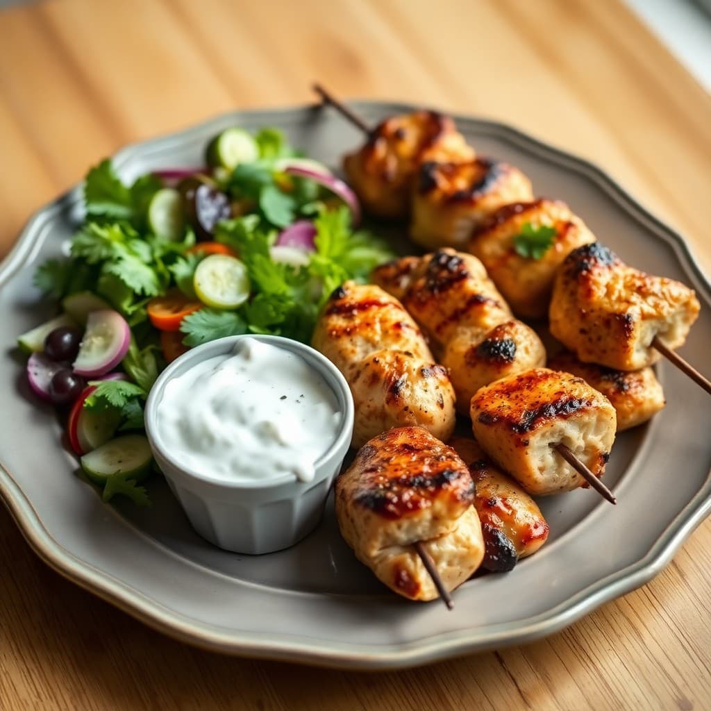 Greek-Style Chicken Souvlaki with Tzatziki