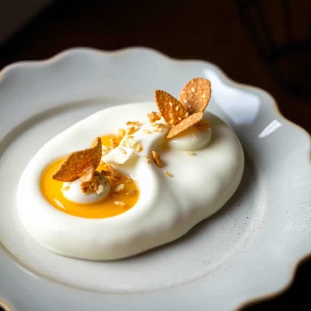 Thai Mango-Coconut Mousse with Crispy Sesame Tuile