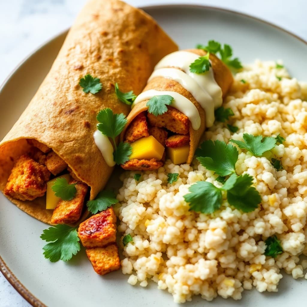 Thai-Inspired Crispy Tempeh & Mango Breakfast Wrap with Coconut-Lime Couscous