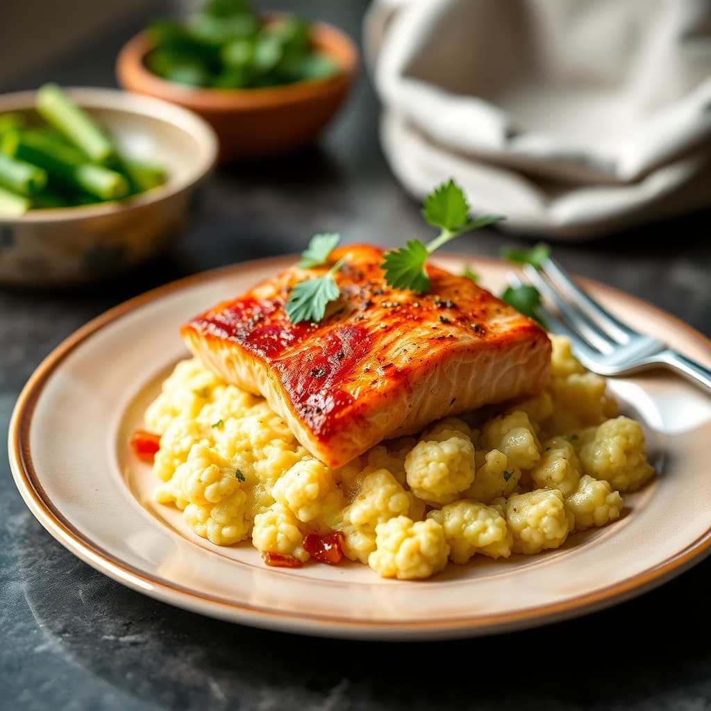 Seared Chili-Lime Salmon with Roasted Cauliflower Mash