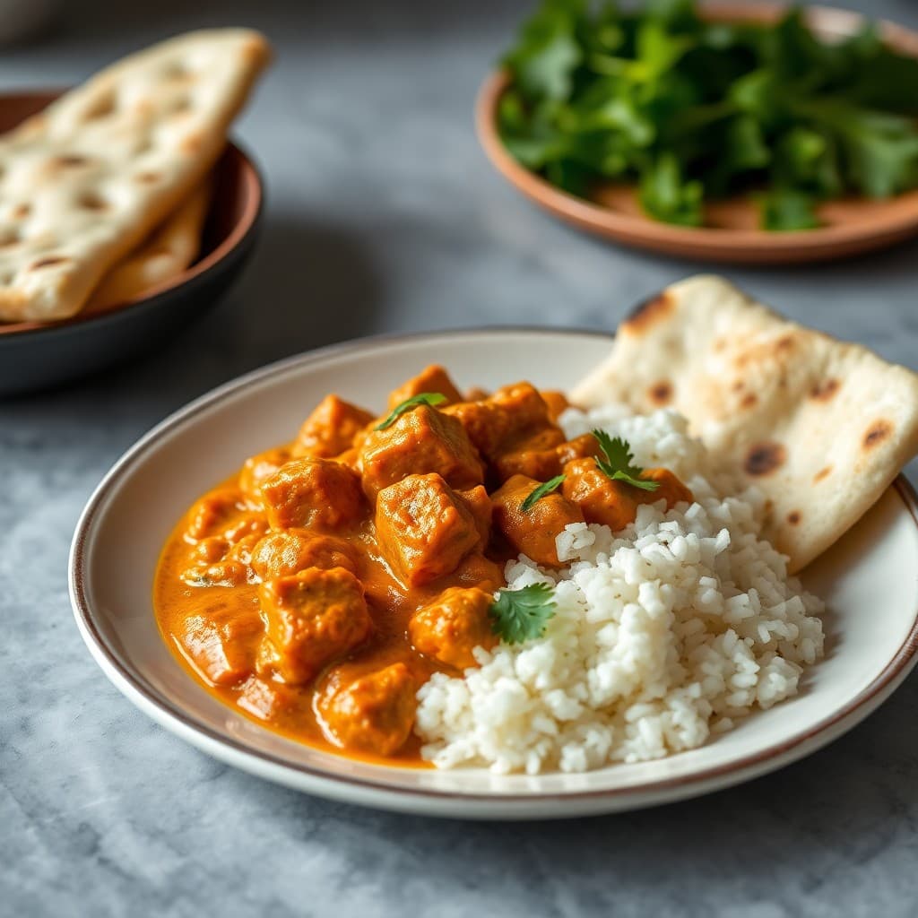 Indian Butter Chicken with Cauliflower Rice & Cilantro Naan