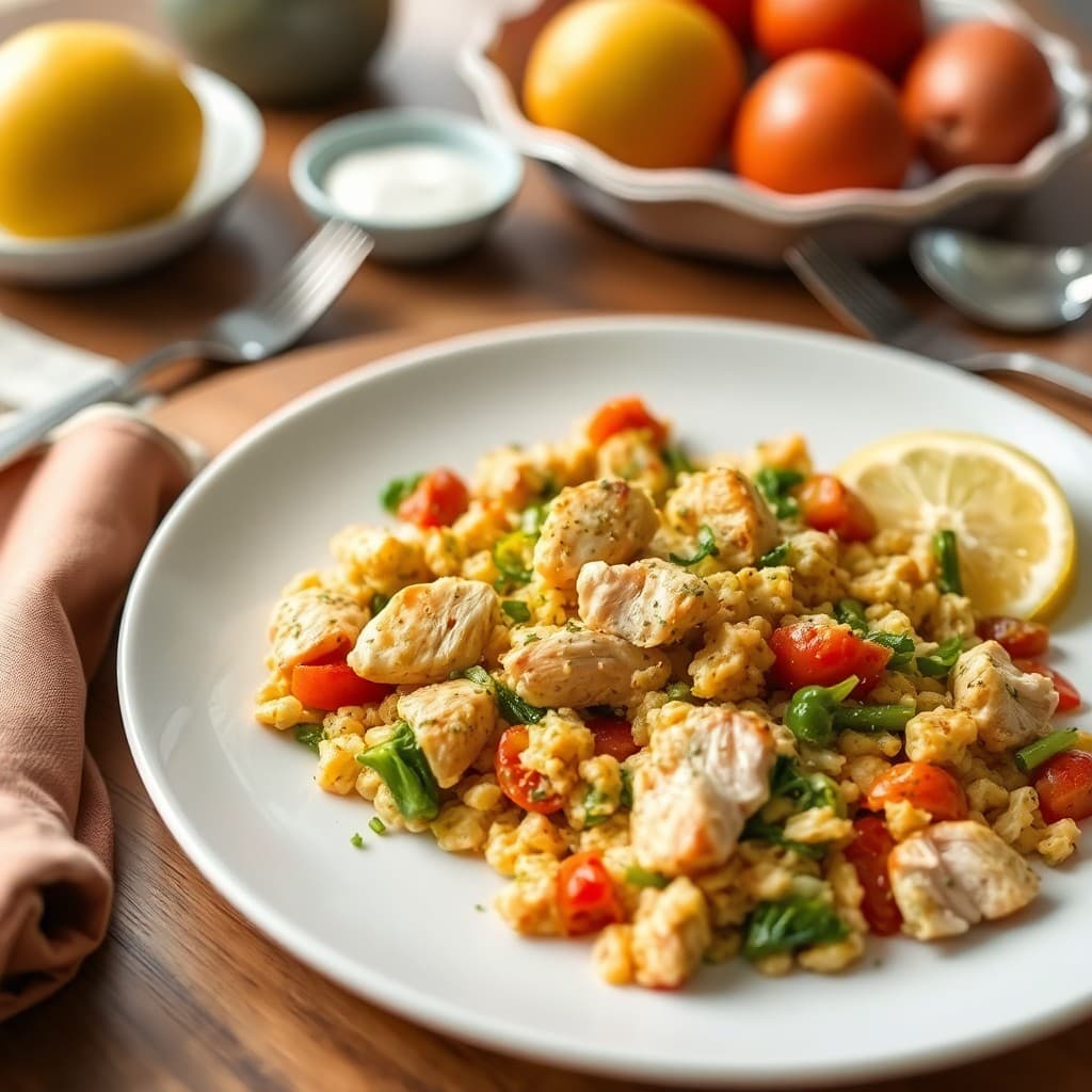 Zesty Lemon Chicken and Veggie Breakfast Scramble