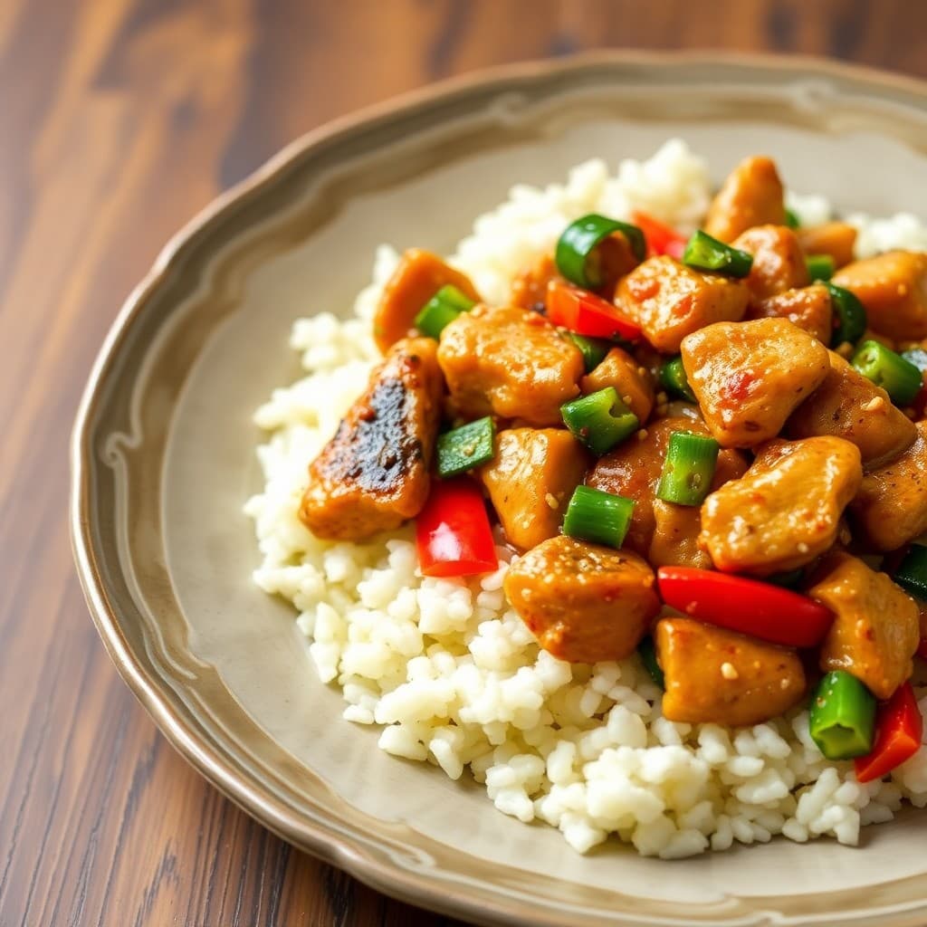 Sizzling Garlic Ginger Chicken Stir-Fry with Cauliflower Rice