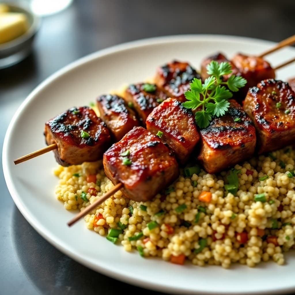 Grilled Mediterranean Lamb Skewers with Herbed Quinoa