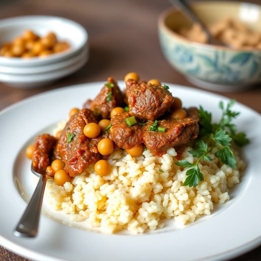 Moroccan Lamb Tagine with Chickpeas and Couscous