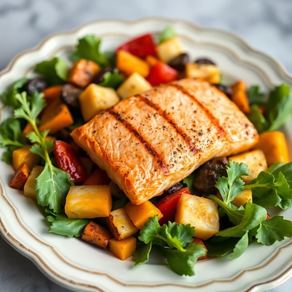Autumn Harvest Salad with Grilled Salmon