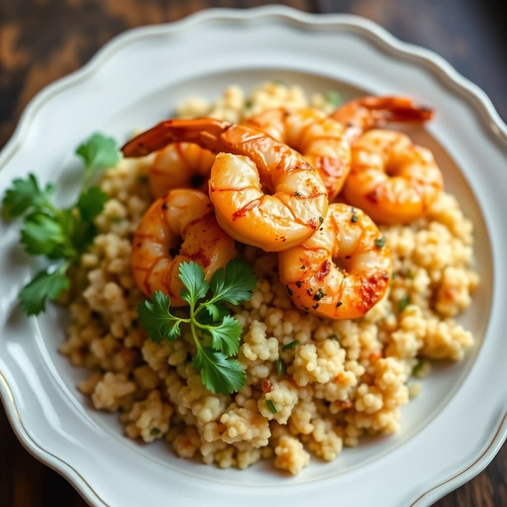 Seared Chili-Lime Shrimp with Roasted Cauliflower and Quinoa Pilaf