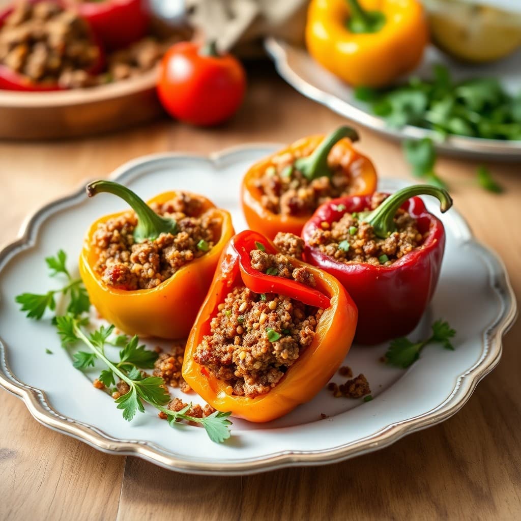 Moroccan Beef & Quinoa Stuffed Peppers