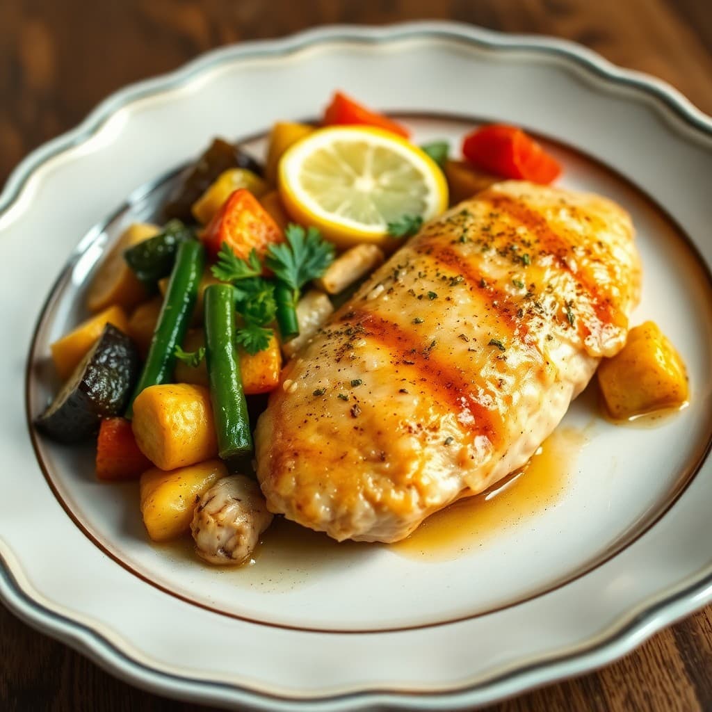 Zesty Lemon-Garlic Chicken with Roasted Vegetable Medley