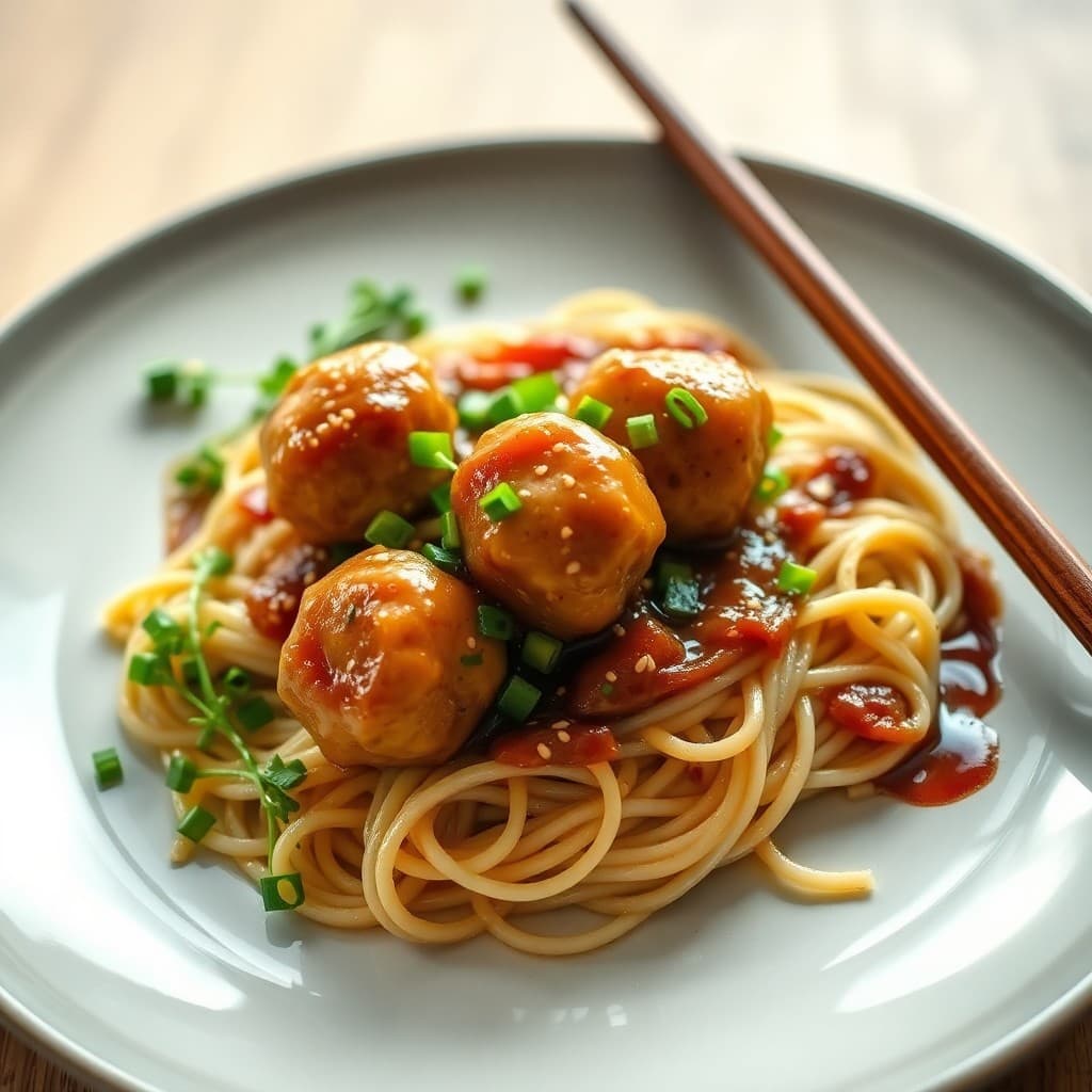 Teriyaki Chicken Meatballs with Sesame Noodles