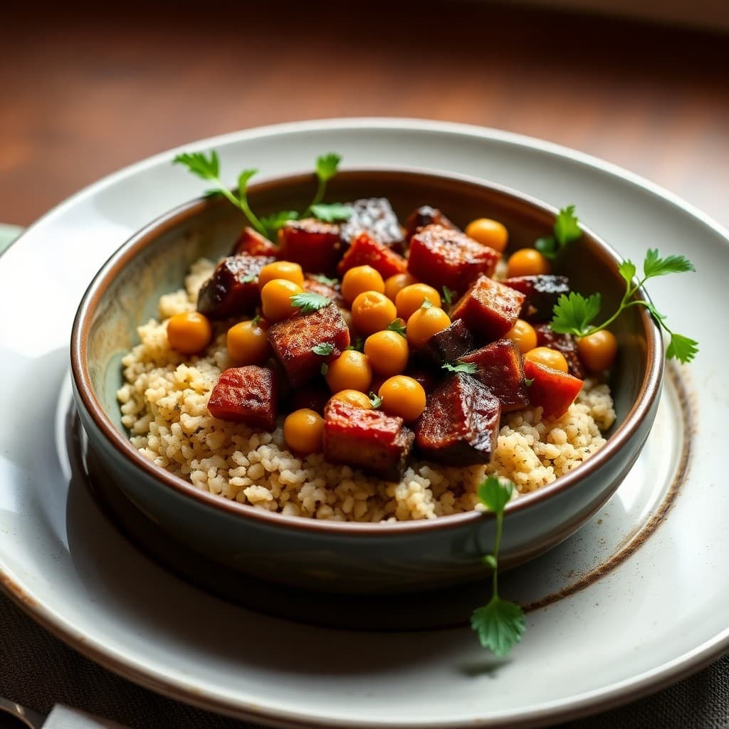 Moroccan-Spiced Chickpea & Eggplant Tagine with Herbed Bulgur