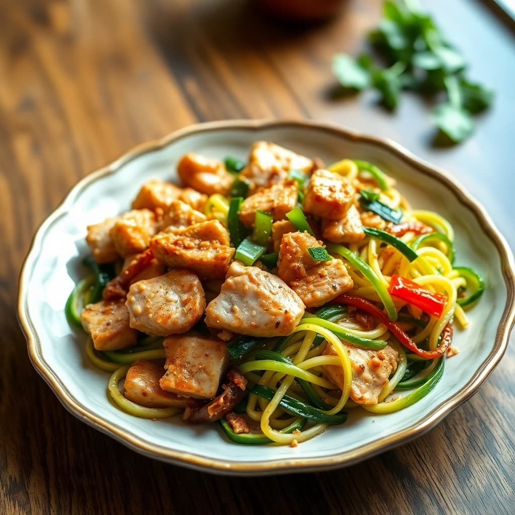 Ginger Sesame Chicken Stir-Fry with Zucchini Noodles
