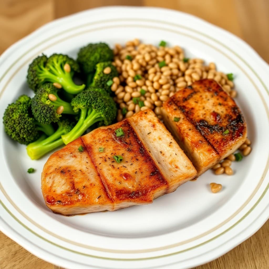 Seared Ginger-Garlic Tuna Steaks with Roasted Broccoli and Farro Salad