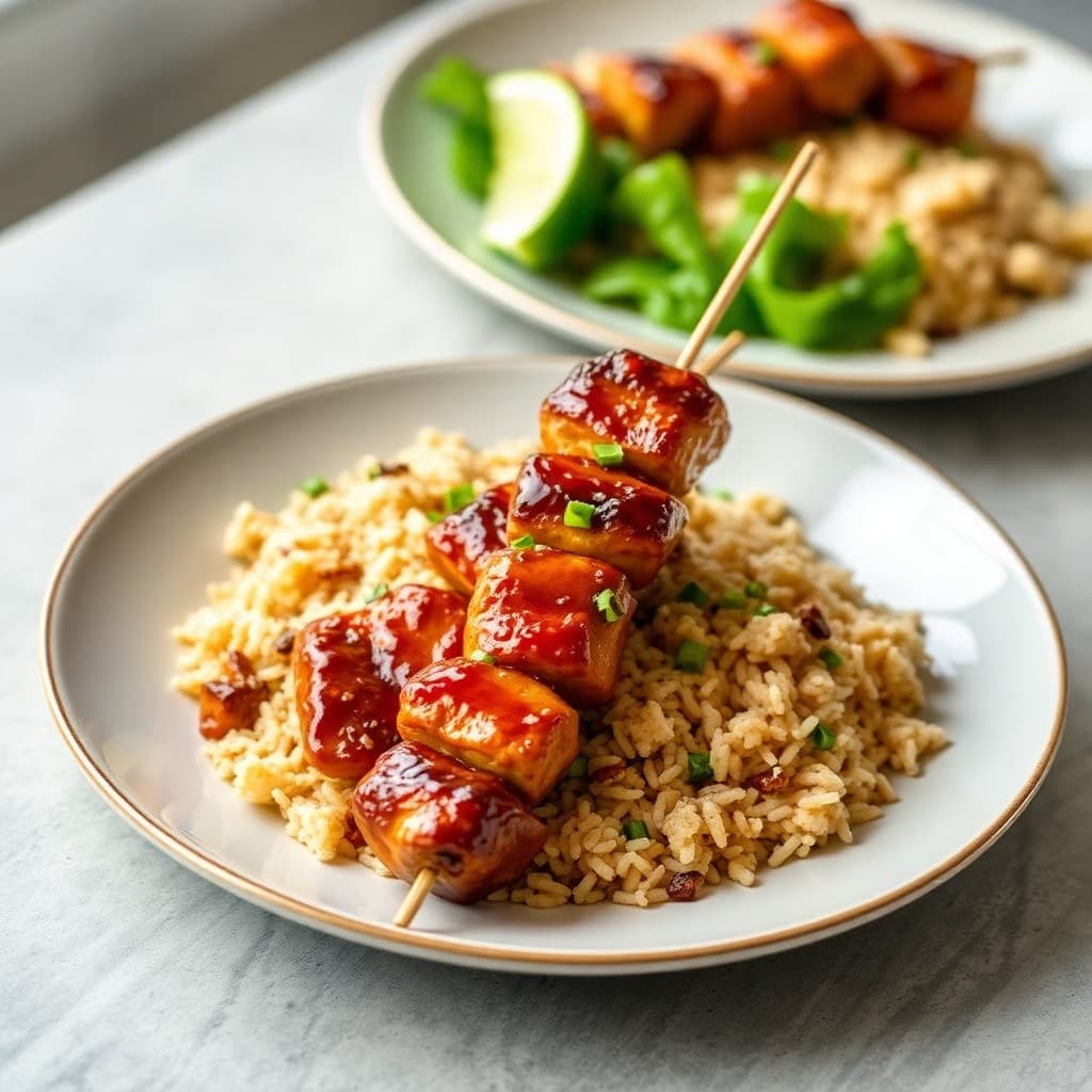 Sizzling Teriyaki Chicken Skewers with Sesame Fried Rice
