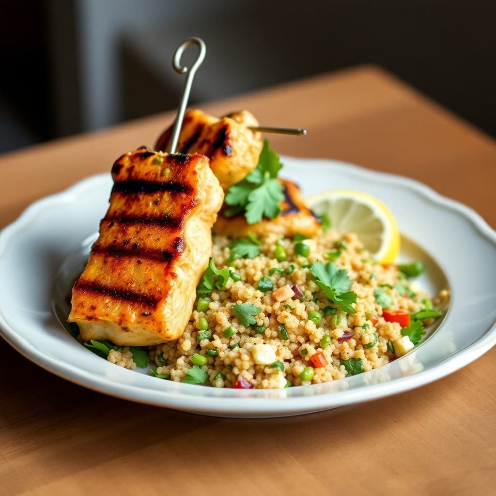 Grilled Chili-Lime Chicken Skewers with Quinoa Tabbouleh