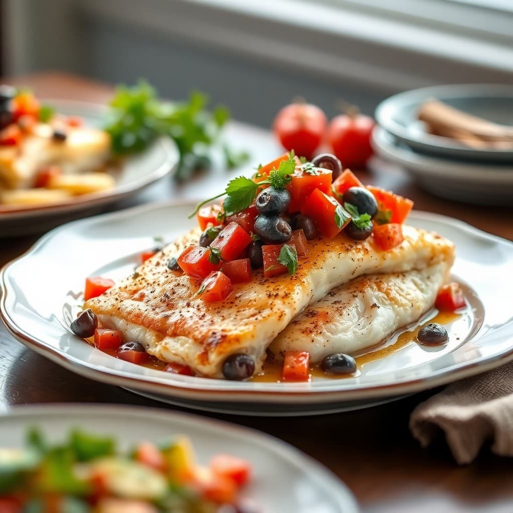 Mediterranean Baked Cod with Tomato Olive Salad