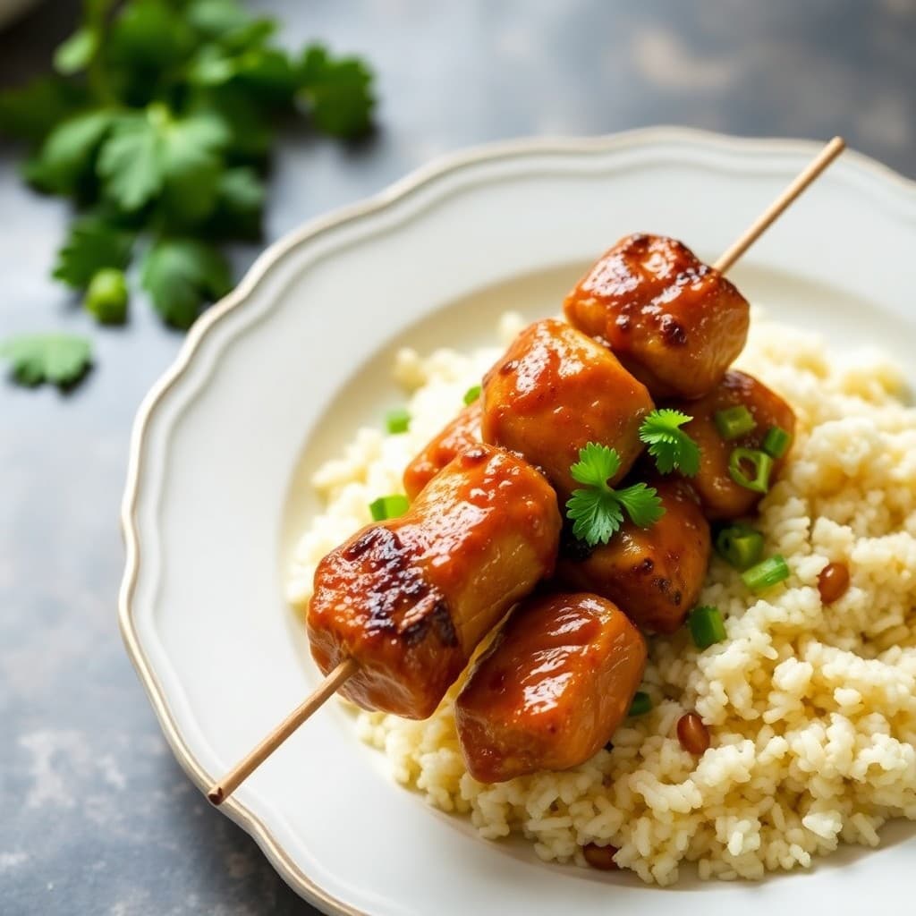 Thai Peanut Chicken Skewers with Coconut Lime Rice