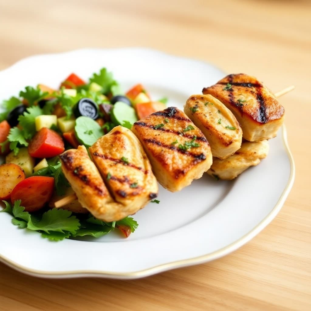Grilled Lemon-Herb Chicken Skewers with Roasted Veggie Salad