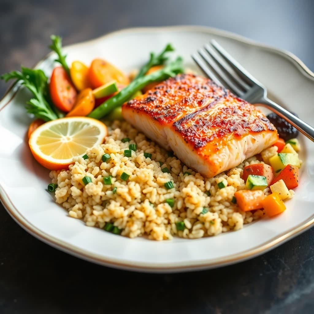 Seared Ginger-Lime Salmon with Quinoa and Roasted Vegetables