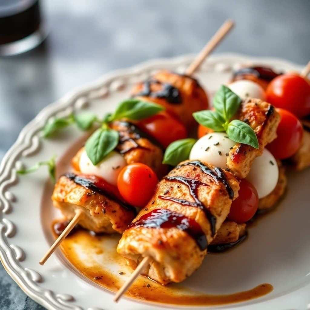 Balsamic-Glazed Chicken Caprese Skewers