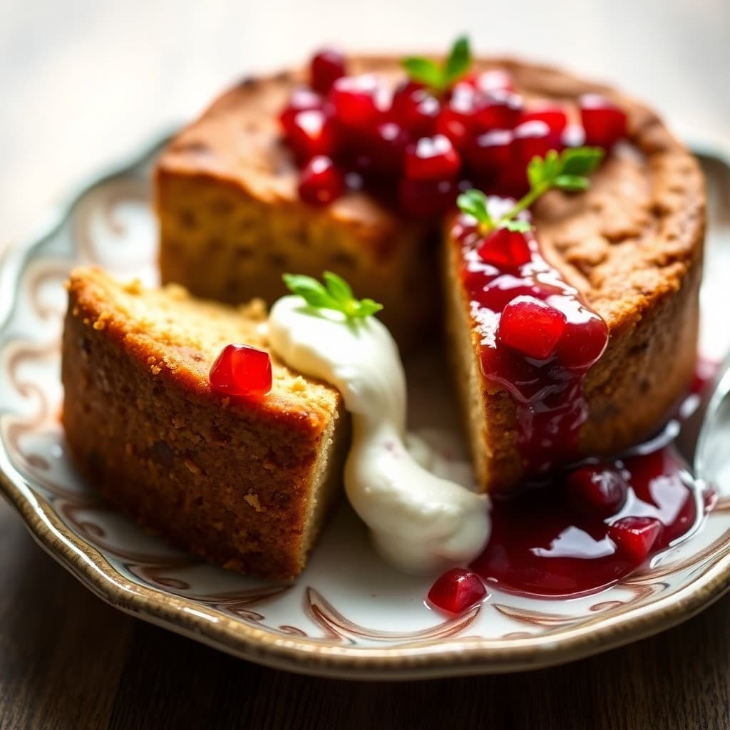 Sicilian Olive Oil & Almond Cake with Pomegranate Compote