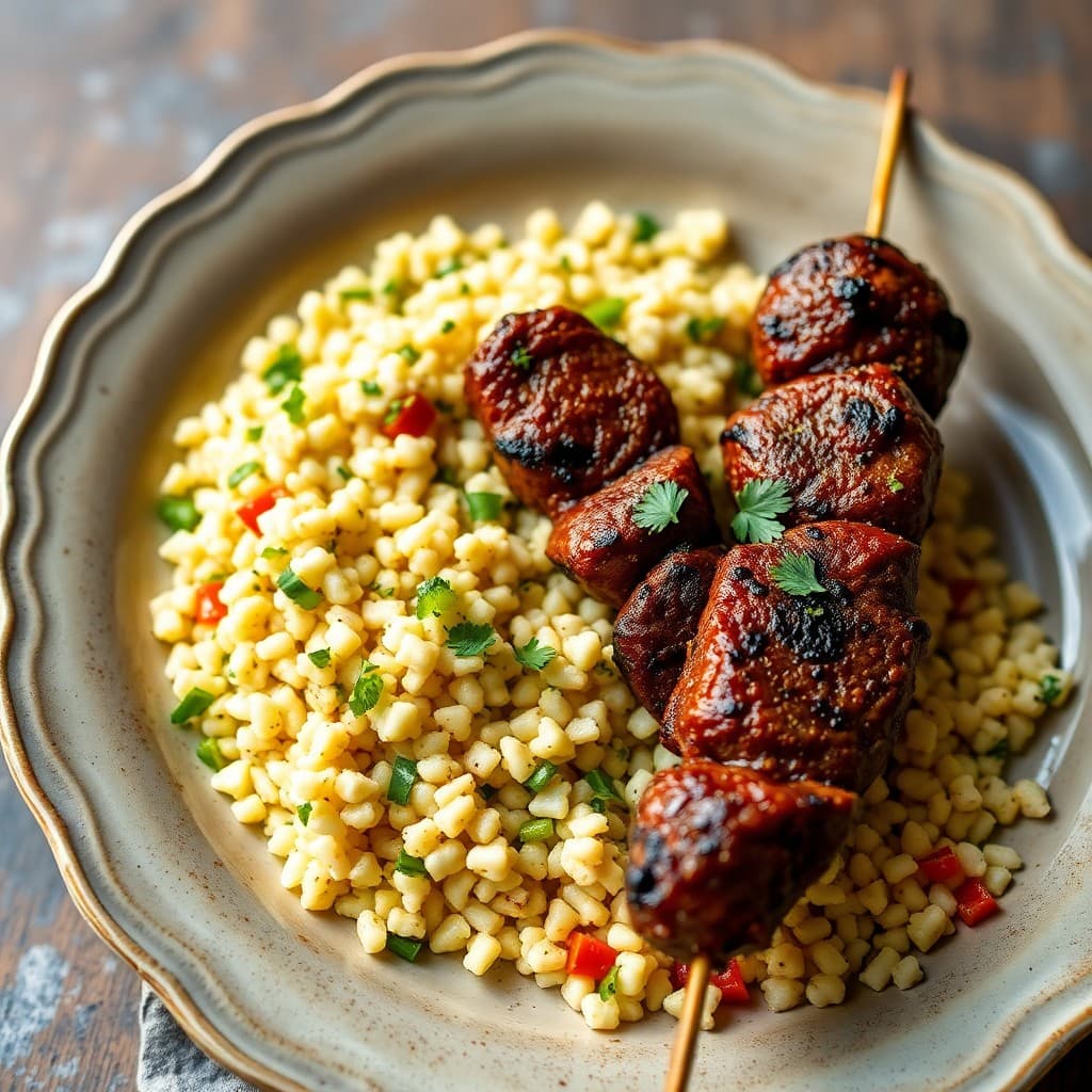 Moroccan-Spiced Lamb Skewers with Garlic Herb Couscous