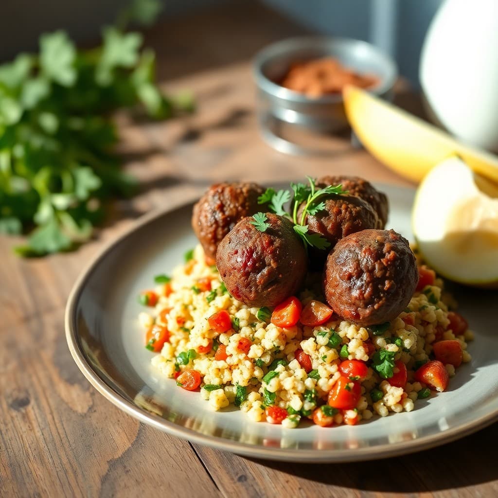 Moroccan-Spiced Lamb Meatballs with Couscous Tabbouleh