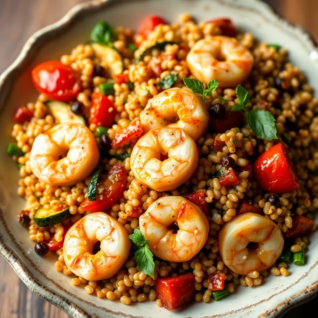 Sautéed Shrimp and Zucchini Farro Salad