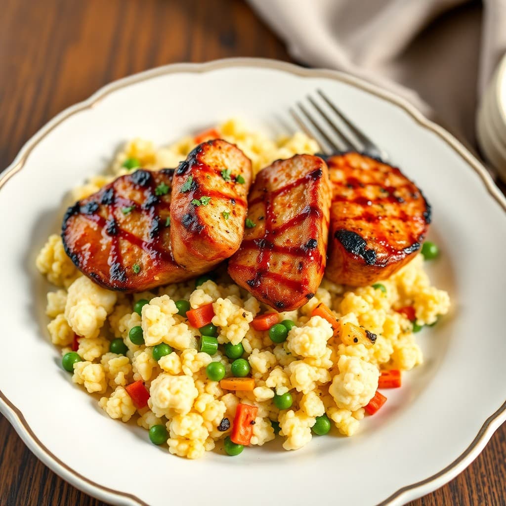 Seared Garlic Ginger Pork Medallions with Cauliflower Fried Rice